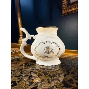 Vintage Czech Porcelain Spa Cup: Gold Gilt Deer Scene, Collectible Souvenir